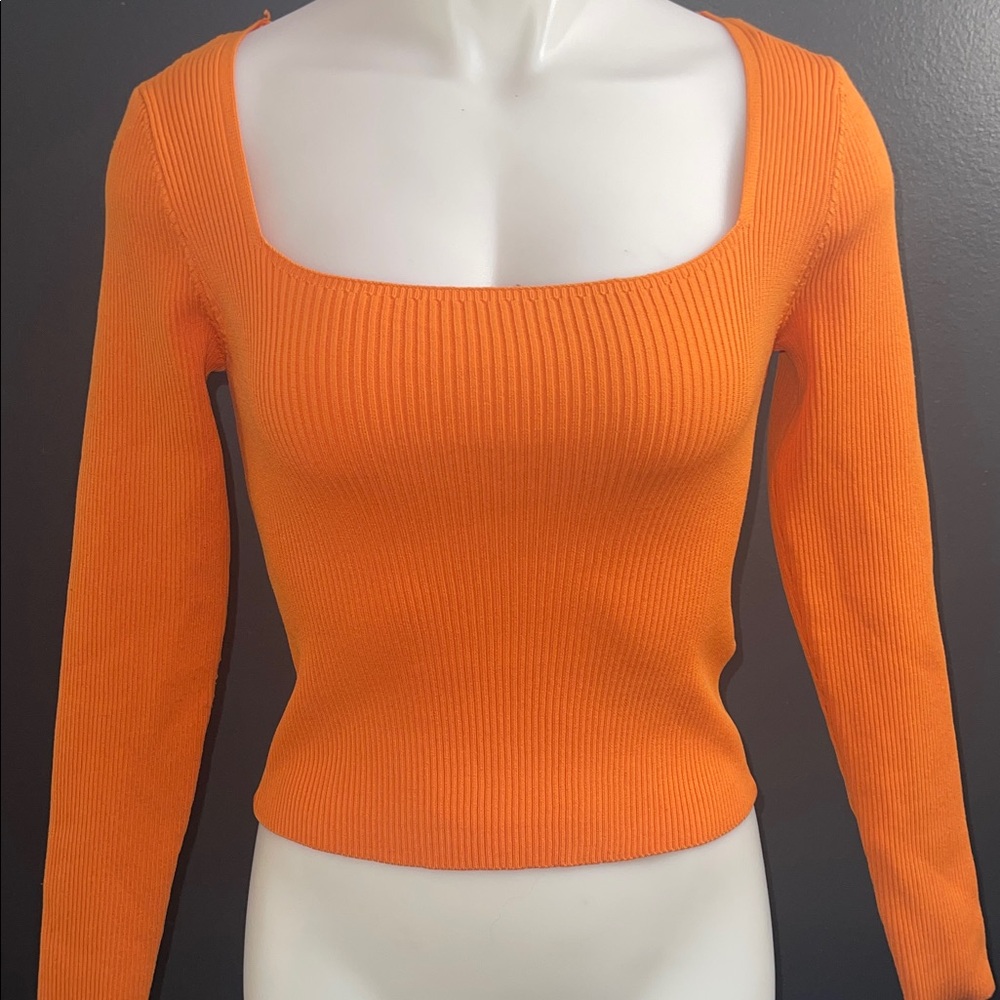 Sincerely Jules Vibrant Orange Ribbed Blouse